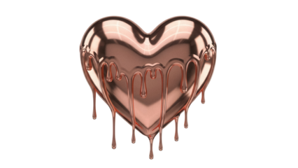 Rose gold heart with dripping paint isolated PNG, metallic love symbol on transparent background for Valentine s Day and romantic designs
