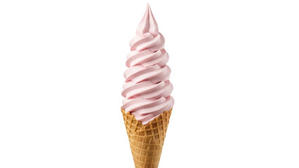 Pink soft serve ice cream in a waffle cone isolated PNG, sweet dessert on transparent background for summer treats and food design