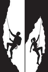 PrintSilhouettes of two climbers scaling a rock face