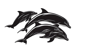 Naklejka premium Dolphin in Motion: A sleek pod of dolphins gracefully glide through the ocean, their silhouettes a testament to nature's elegance and the wonder of marine life.