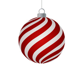 Fototapeta premium Bola de navidad con espiral diagonal roja y blanca