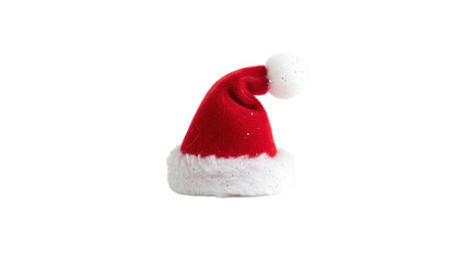 Festive Red Santa Claus Hat with White Fur Trim and Pom-pom Isolated on White Background