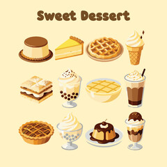 Pudding Cake and Waffle Dessert Vector Collection