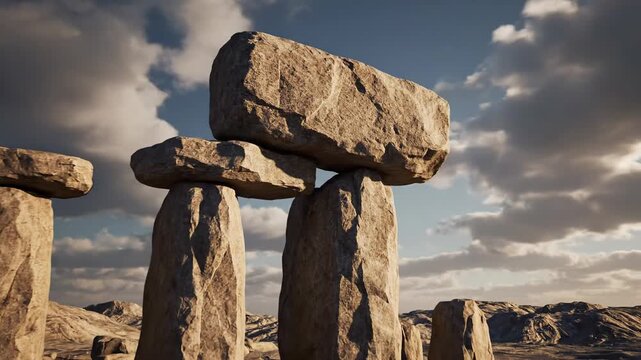 Ancient Megalithic Stone Circle Monument at Sunset.