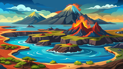 The Galapagos Islands showcasing untouched volcanic terrain, hardened lava fields. A remarkable natural habitat known worldwide for its rare species and dramatic geological beauty