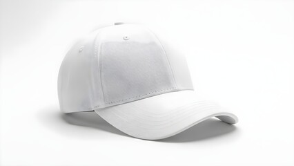 Fototapeta premium white baseball cap, plain white baseball cap on white background, white sporty cap isolated for mockup, minimal studio shot of blank white cap, clean product photo of white hat