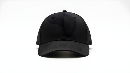 black cap on white background, black baseball cap isolated on white, blank black cap front view, minimalist black cap mockup, plain baseball hat on white background