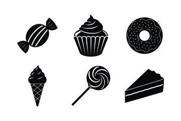 Desserts and Sweets vector silhouette set