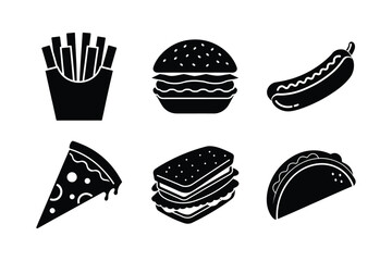 Fast Food Items vector silhouette set