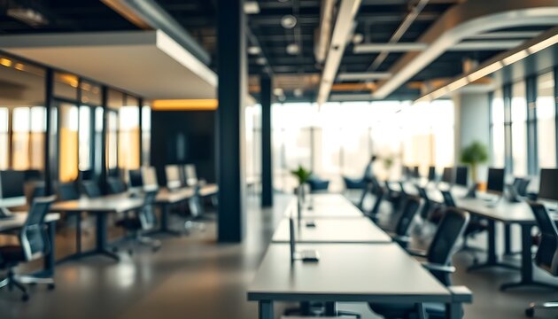 Modern office environment with soft blur effect, contemporary creative workspace with open layout. - Powered by Adobe