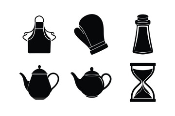 Kitchen Accessories vector silhouette set