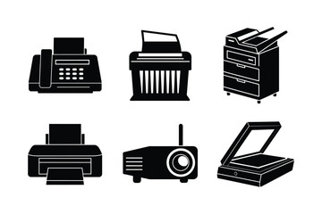 Office Machines vector silhouette set