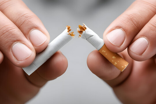 A close-up image of hands breaking a cigarette, symbolizing the decision to quit smoking and embrace a healthy lifestyle.