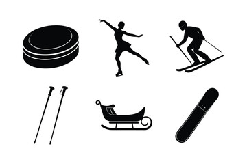 Winter Sports Equipment vector silhouette collection