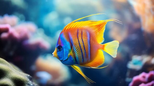 Colorful exotic fish in coral habitat
