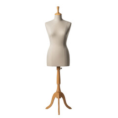 Fototapeta premium Beige tailor mannequin on wooden stand representing fashion design and clothing sewing tool