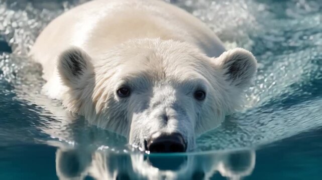 Polar bear swimming in Arctic water