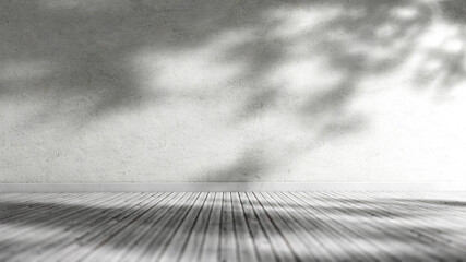 Rustic wall and wooden floor background with soft shadows and sun lights