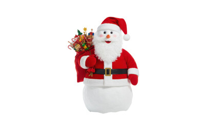 Obraz premium Isolated Christmas Santa Claus Decoration Figure with Red Suit, White Beard, and Gift Sack on White Background