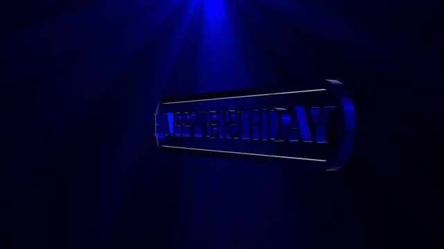 Glowing blue neon style happy birthday text on dark background