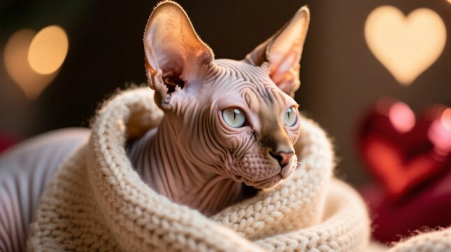 Sphynx Cat in Cozy Blanket
