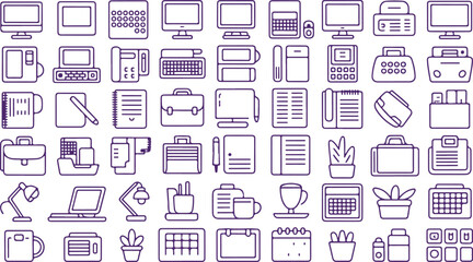 clean, and minimalist line art illustration set of office supplies and equipment