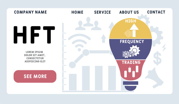 HFT - High Frequency Trading acronym. business concept background. vector illustration concept with keywords and icons. lettering illustration with icons for web banner, flyer, landing
