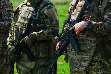 Modern soldier in camouflage uniform. The military concept