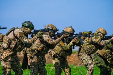Modern Russian soldiers during training at the training ground