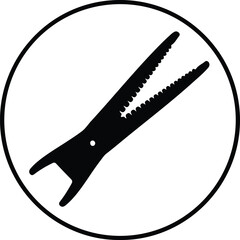 Illustration alligator clip inside circle black and white silhouette vector