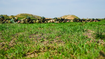 Obraz premium Modern Russian soldiers during training at the training ground