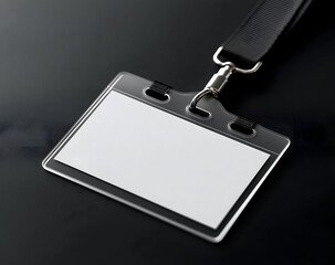 A blank name tag on a black surface, perfect for professional events, conferences, and networking opportunities.
