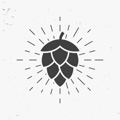 Beer Hop icon with light rays. Vintage Beer Hop with grunge effect. Vector illustration