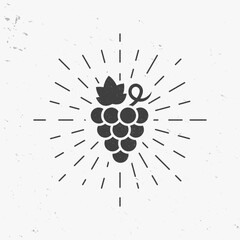 Grapes icon with light rays. Vintage Grapes with grunge effect. Vector illustration