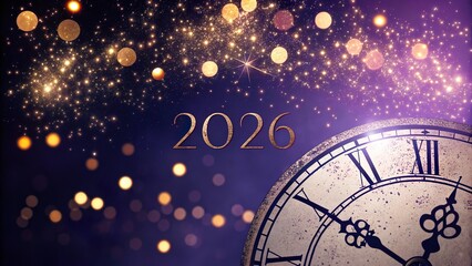 New Year 2026 Celebration with Clock and Sparkles , A joyful theme to celebrate new beginnings, creating unforgettable moments filled with laughter, joy, and sparkling memories.