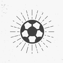 Soccer Ball icon with light rays. Vintage Soccer ball with grunge effect. Vector illustration