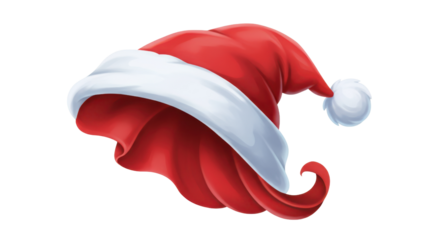 Red Santa Claus Hat with white brim and pompom isolated digital illustration