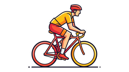Obraz premium Active man cycling on a road bike in a flat design illustration.