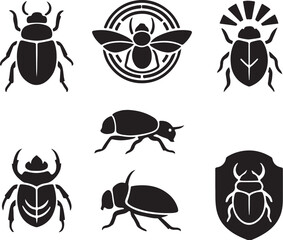 Scarab Beetle Egyptian Silhouette Icon Set.eps