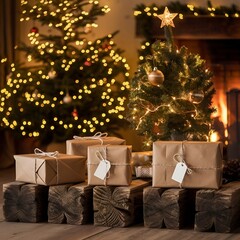 christmas tree with candles and decorations.