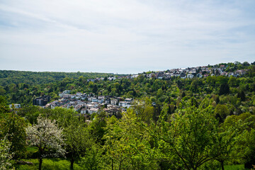 Germany, Stuttgart Rohracker city district houses in green environment nature landscape on hills in spring season