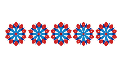 Circular floral ornaments in red and blue colors