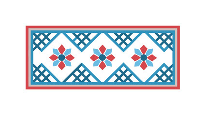 Geometric folk floral pattern in blue and red colors
