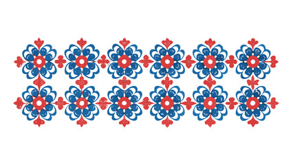 Seamless flower pattern in folk style with red and blue motifs