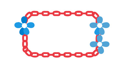 Red chain frame with blue flowers and flat design
