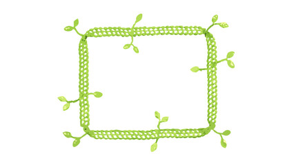 Green rectangular frame with tied rope and branch-like details