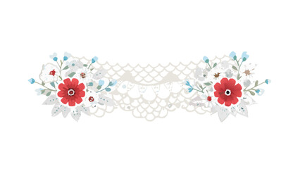 Lace border with red flowers and white mesh design
