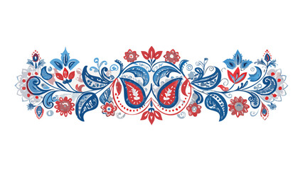 Decorative paisley floral ornament in red and blue colors