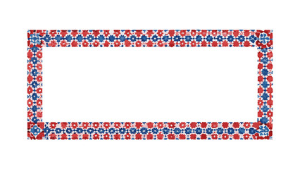 Red and blue floral rectangular frame in folk style