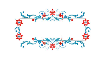 Horizontal floral divider with curls and red-blue accents